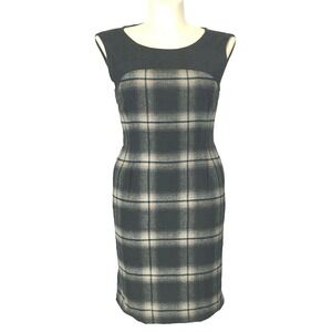 Banana Republic Dress 12 Charcoal Gray Beige Blue Black Plaid Wool Bl Business